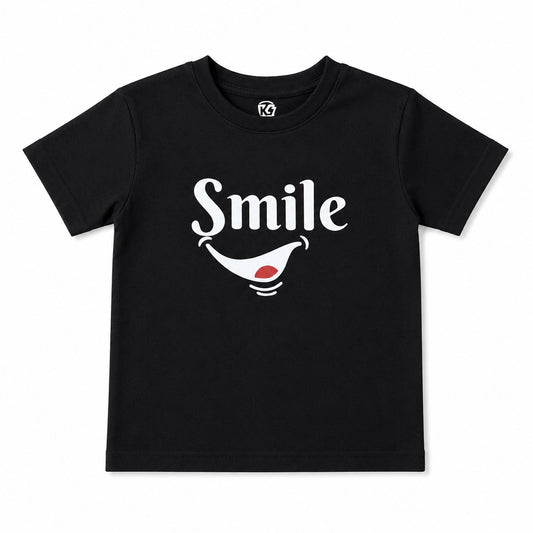 Girls Black Smile Graphic Cotton T-Shirt – Soft Casual Tee