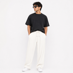 Men’s Off-White Ribbed Wide Leg Trousers