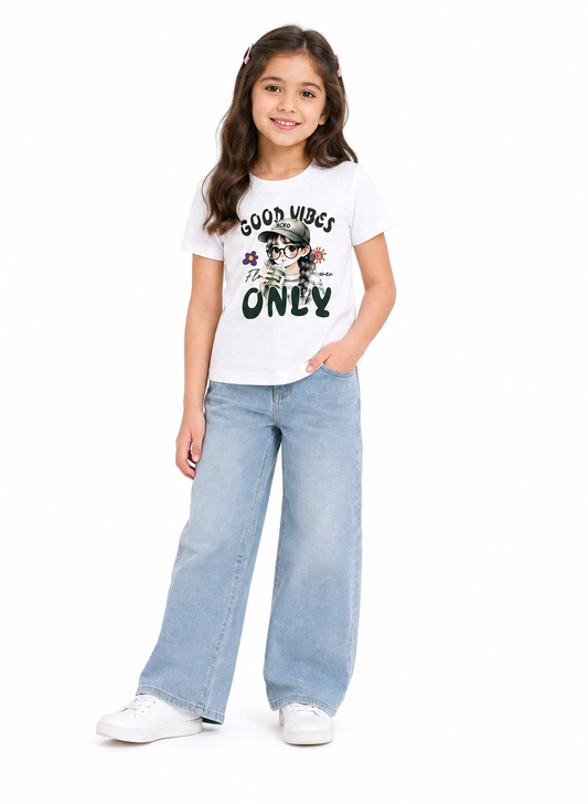 Girls’ Good Vibes Graphic T-Shirt – White