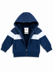 Boys Navy Blue Fur Hoodie