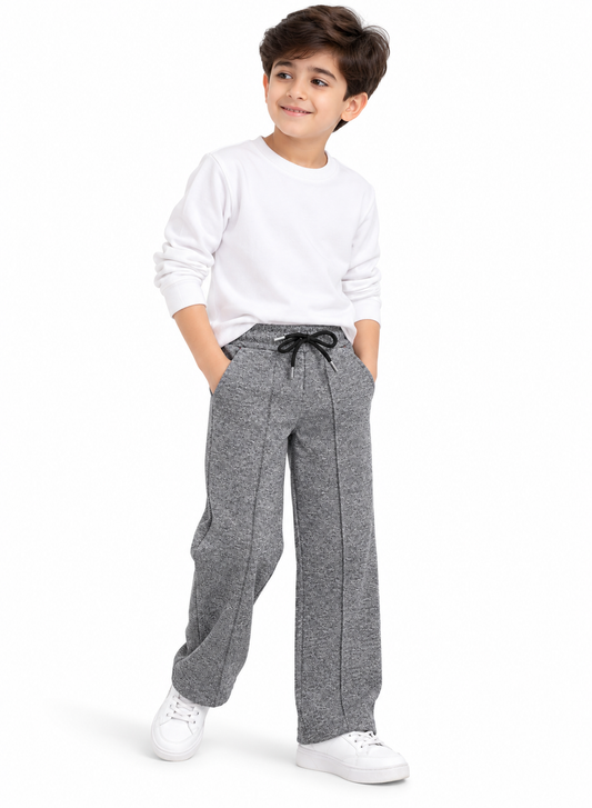 Boys Grey Wide-Leg Trousers | Textured Casual
