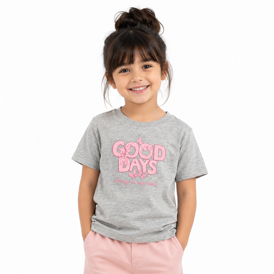 Girls "Good Days" Graphic T-Shirt – Grey Cotton Tee