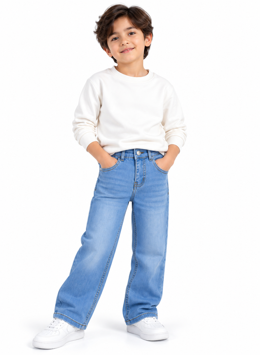 Boys Light Blue Denim Jeans | Straight Fit Casual Jeans