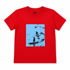 Boys Red Surf Graphic T-Shirt – Premium Cotton Summer Tee