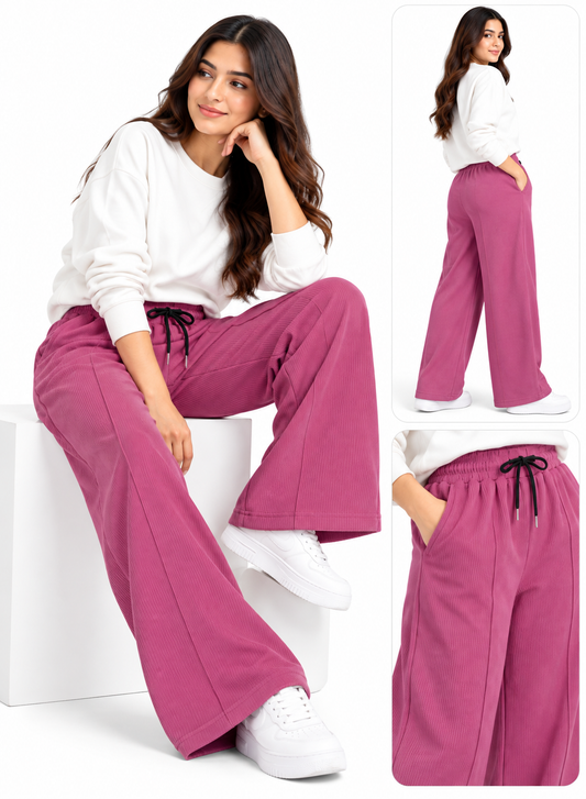 Women’s Ribbed Wide-Leg Trousers | Casual Lounge