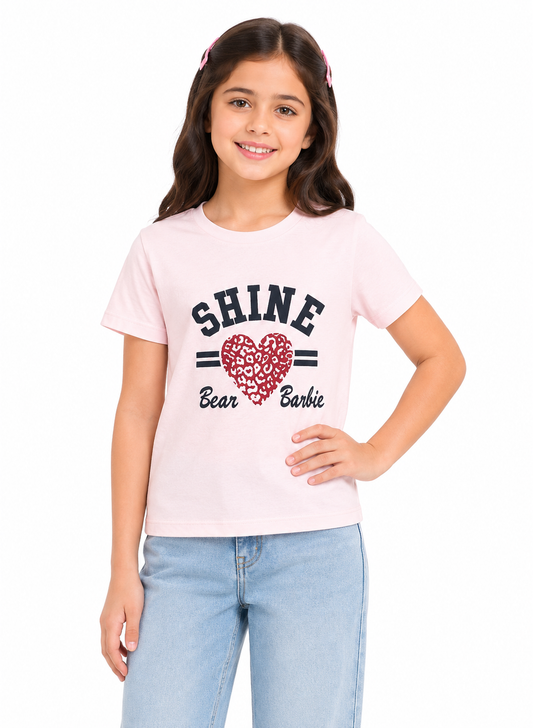 Girls Pink Shine Heart Graphic T-Shirt