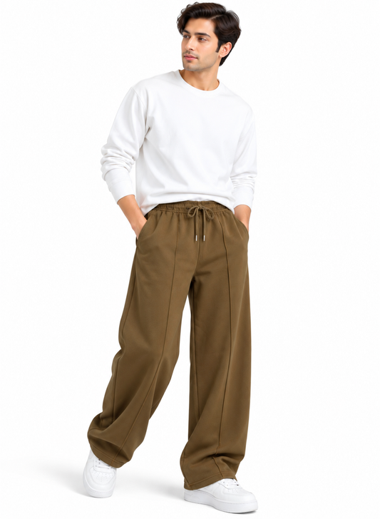 Men’s Baggy Fit Trousers – Brown | 100% Cotton Fleece