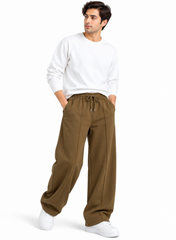 Men’s Baggy Fit Trousers – Brown | 100% Cotton Fleece
