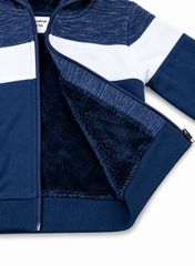 Boys Navy Blue Fur Hoodie