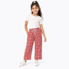 Girls Red Floral Printed Wide Leg Trouser