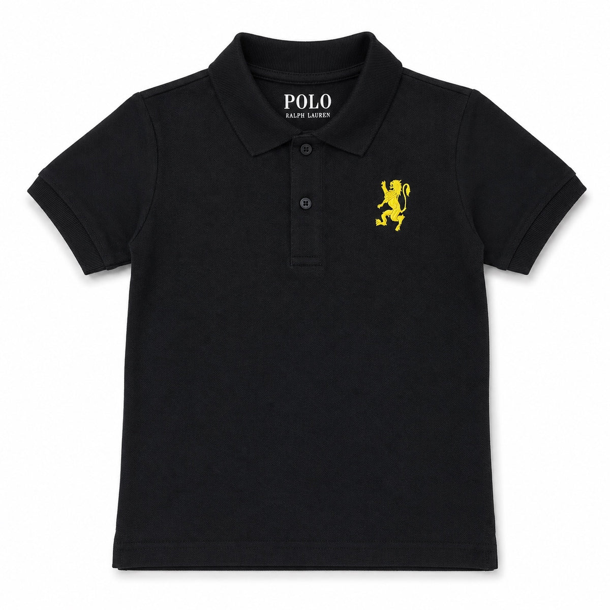 Kids Black Polo Shirt with Yellow Lion Embroidery