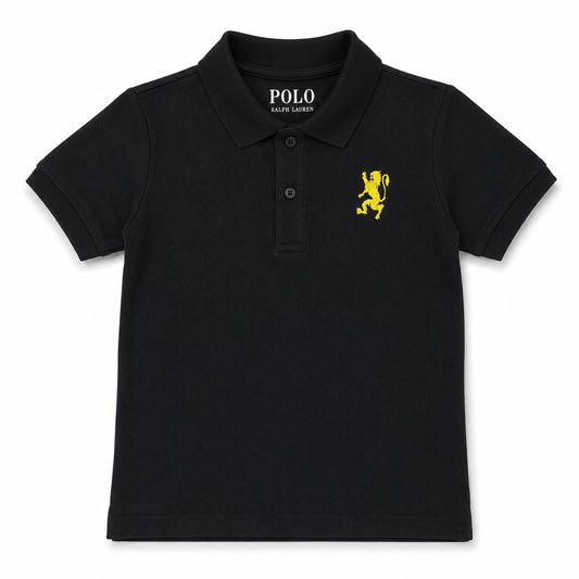 Kids Black Polo Shirt with Yellow Lion Embroidery