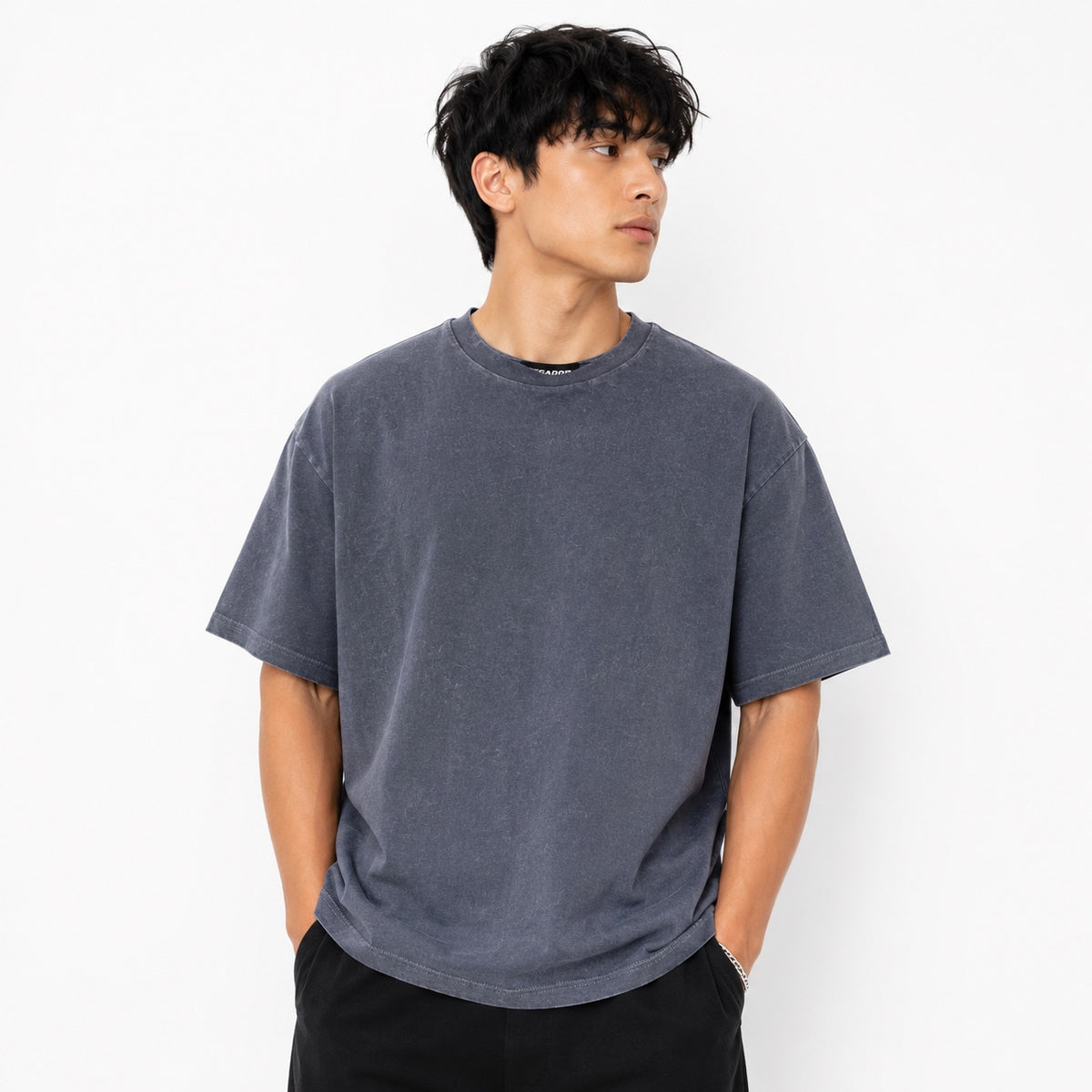 Men’s Tyler Distressed Acid Wash Oversized T-Shirt – Charcoal Grey