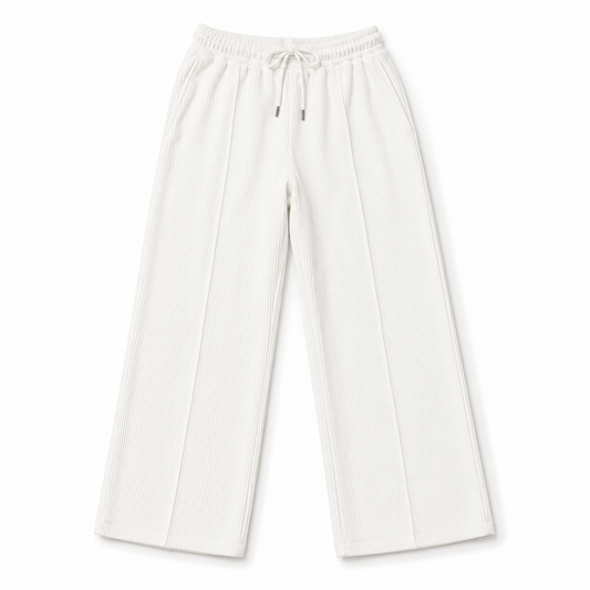 Men’s Off-White Ribbed Wide Leg Trousers