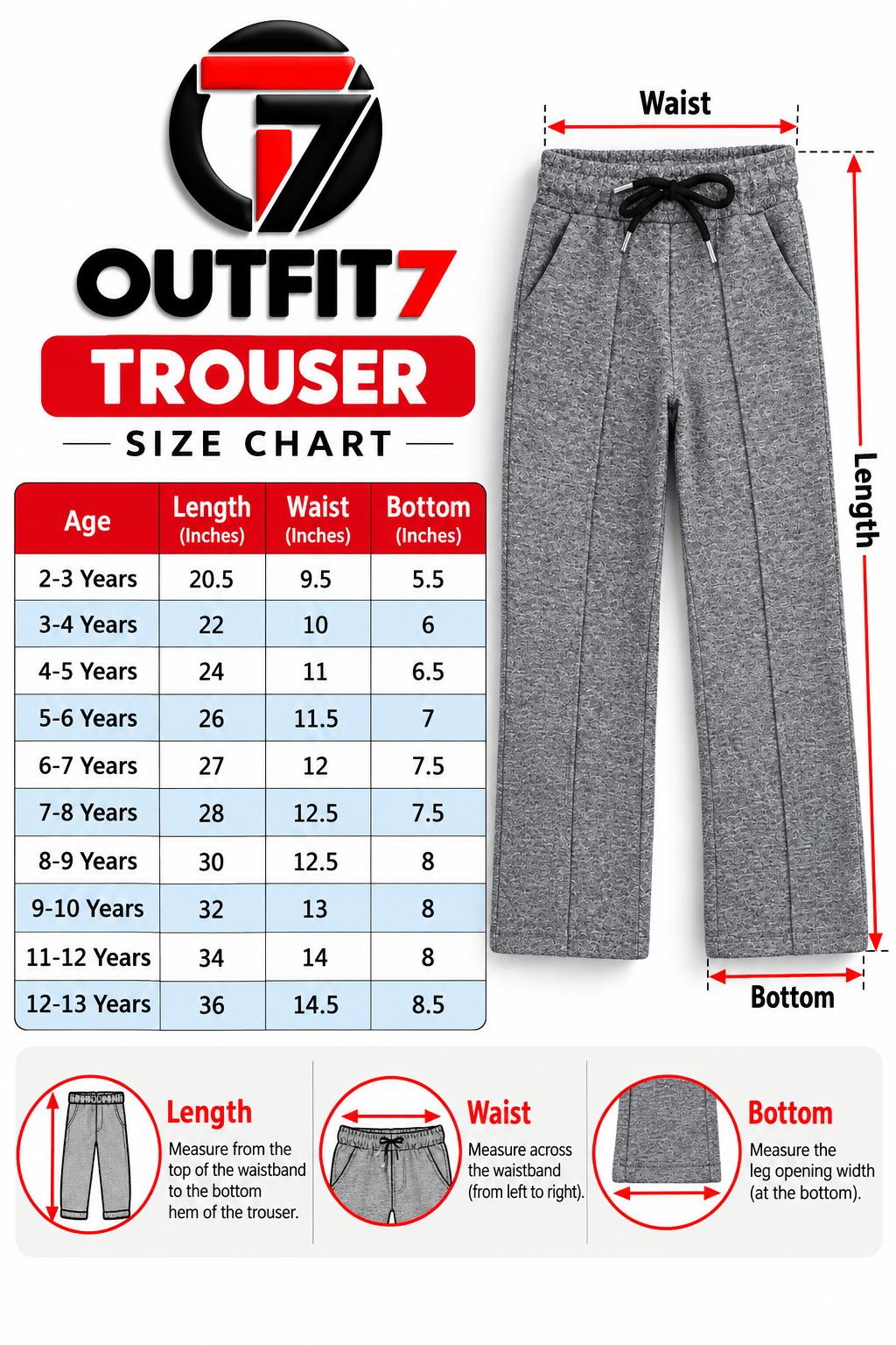 Boys Grey Wide-Leg Trousers | Textured Casual Size Chart