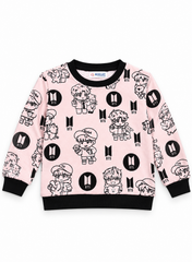Girls Pink BTS Printed Sweatshirt & Wide-Leg Trouser Tracksuit