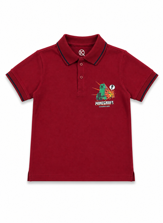 Kids Minecraft Polo Shirt – Maroon | Premium Cotton