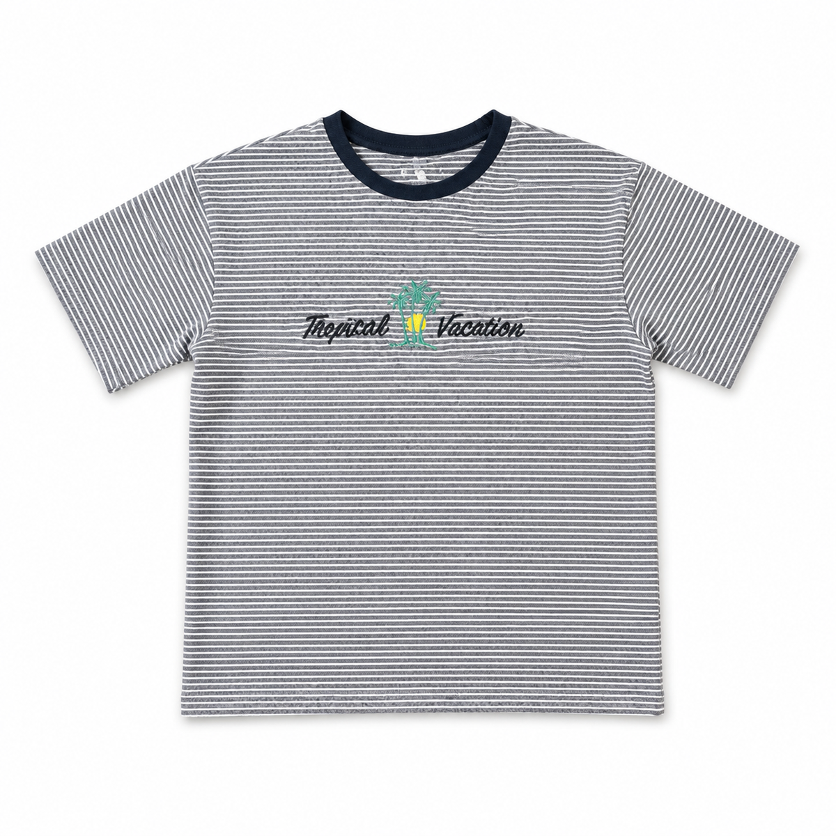 Boys Tropical Vacation Striped T-Shirt – Grey & White Summer Tee