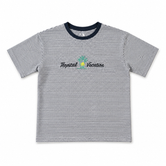 Boys Tropical Vacation Striped T-Shirt – Grey & White Summer Tee
