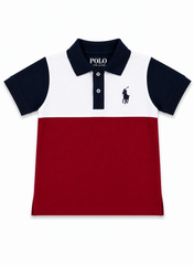 Boys Color Block Polo Shirt – White, Navy & Maroon