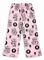 Girls Pink BTS Printed Sweatshirt & Wide-Leg Trouser Tracksuit