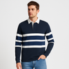 Men’s Navy & White Striped Rugby Polo Shirt – Long Sleeve Casual Wear