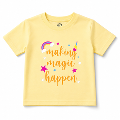 Girls Yellow Graphic Cotton T-Shirt – Making Magic Happen Print