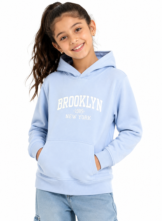 Girls Brooklyn 1989 Hoodie – Sky Blue Fleece