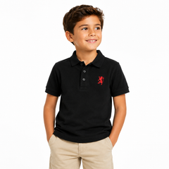 Boys Black Classic Polo Shirt with Red Embroidery