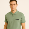 Mens Green Boss Logo Polo