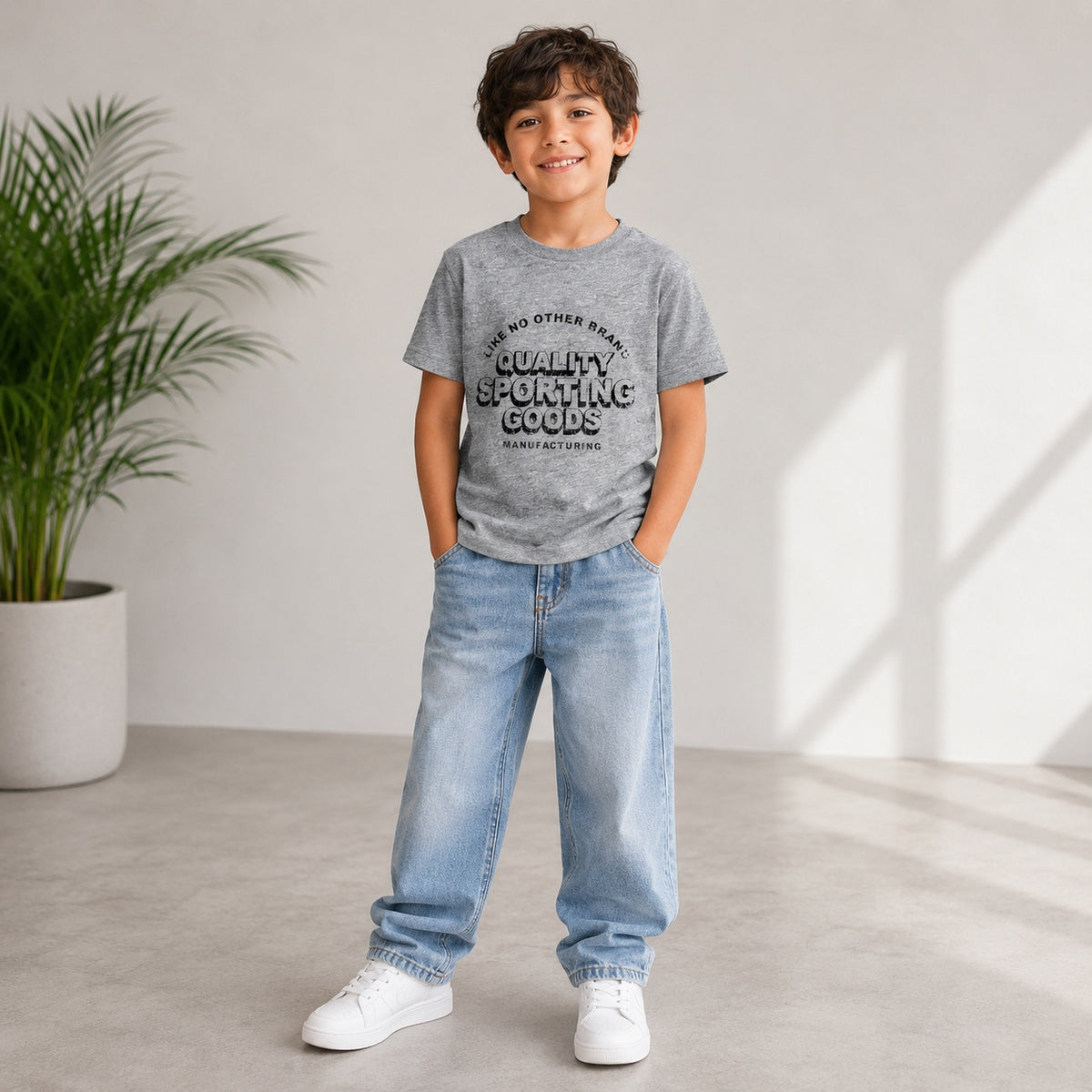 Boys Grey Quality Sporting Goods Graphic T-Shirt