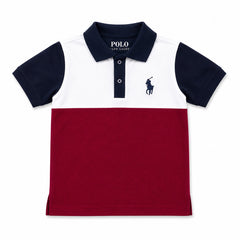 Boys Color Block Polo Shirt – White, Navy & Maroon