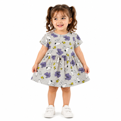 Girls Printed Cotton Frock Dress – Grey Snoopy Cartoon