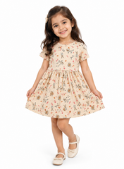 Girls’ Cute Woodland  Print Frock – Beige
