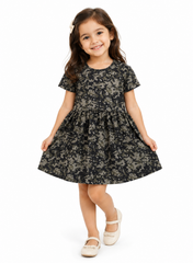 Girls’ Camo Print Casual Frock – Olive & Black