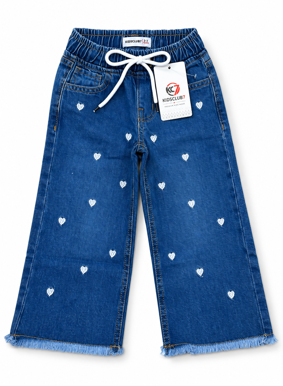 Girls  Embroidered Heart Wide-Leg Denim Jeans