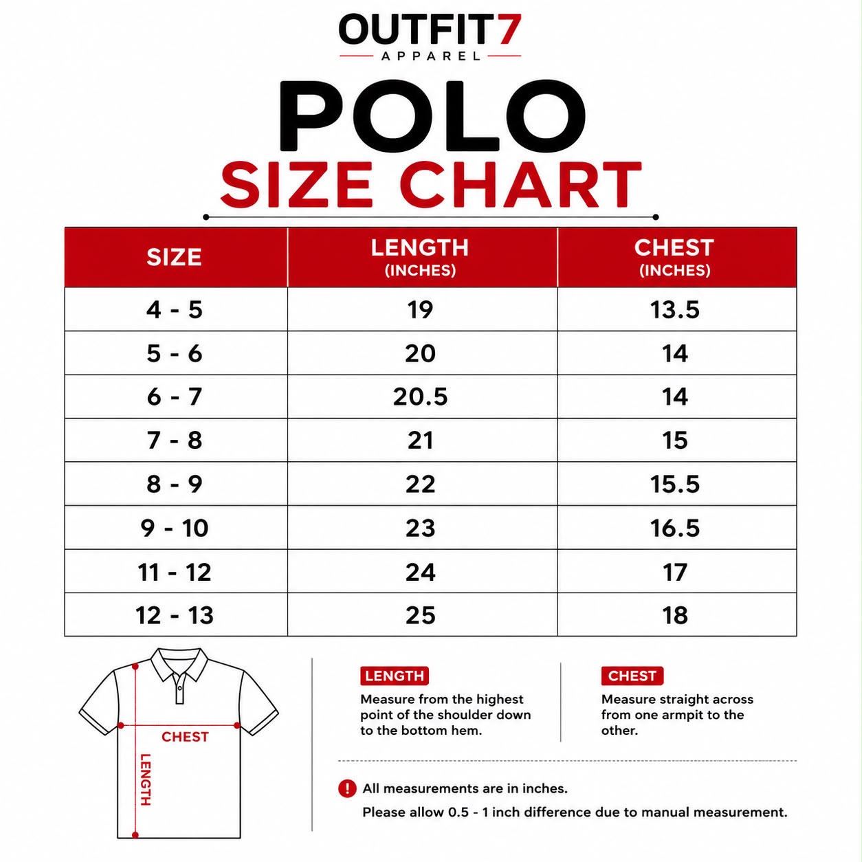 Kids Black Polo Shirt – The North Face Style | Premium Cotton PK Polo Size Chart