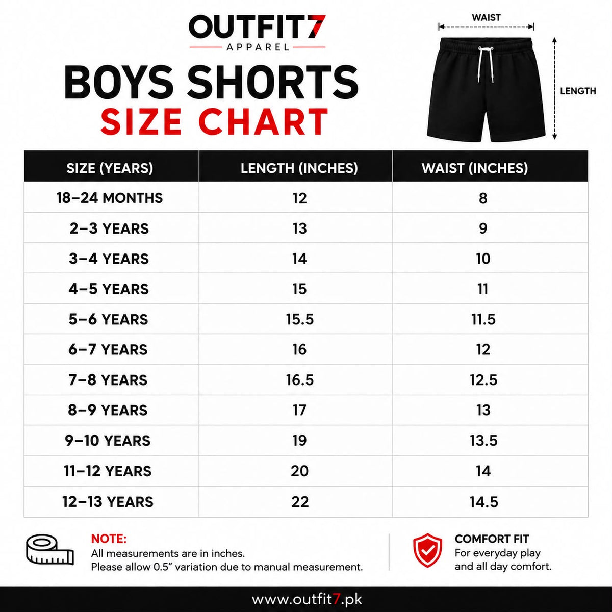 Kids Boys Camo Print Cotton Shorts  Drawstring Summer Shorts Size Chart