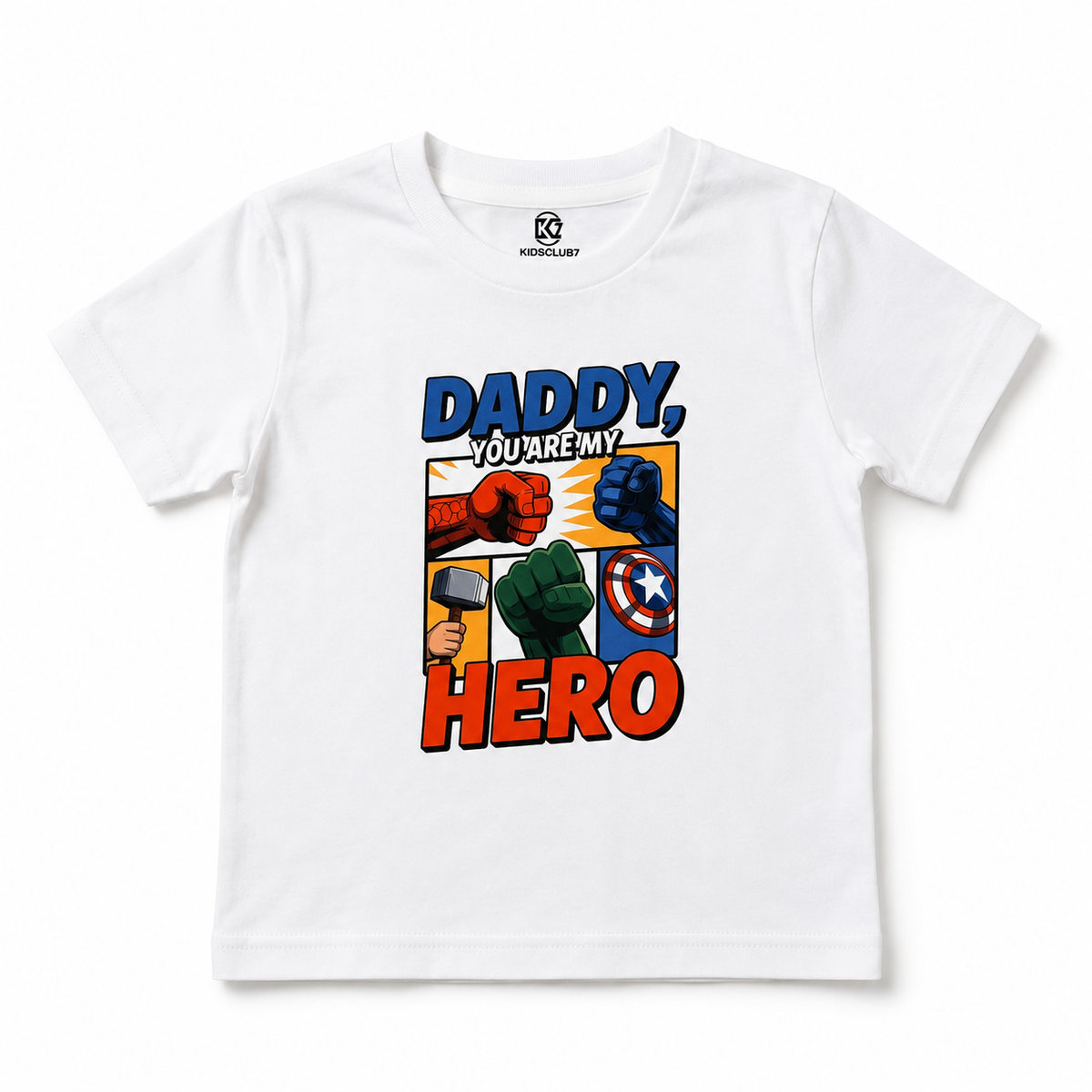 Kids "Daddy, You Are My Hero" Graphic T-Shirt – White