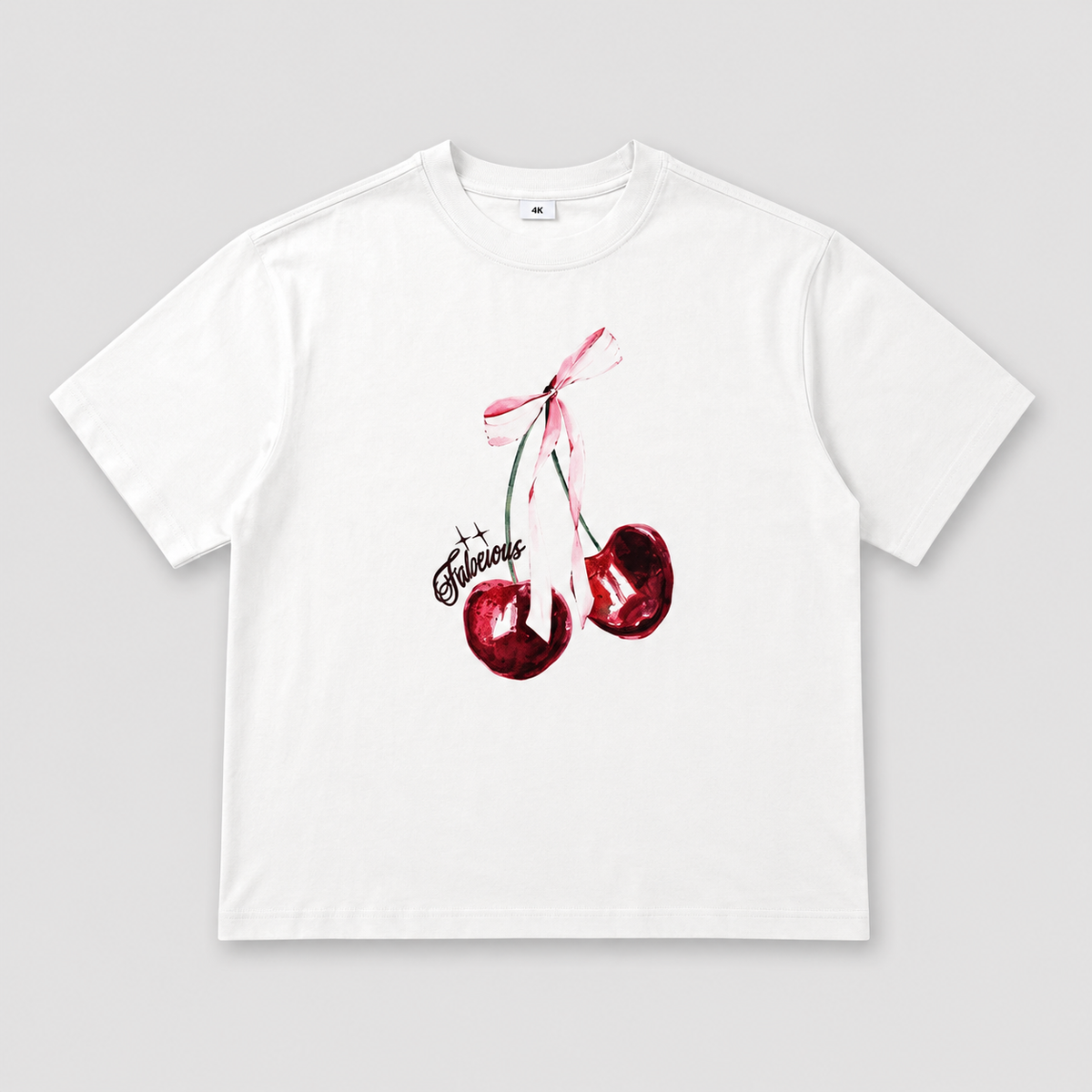 Cherry Graphic Oversized Women’s T-Shirt – White Casual Tee