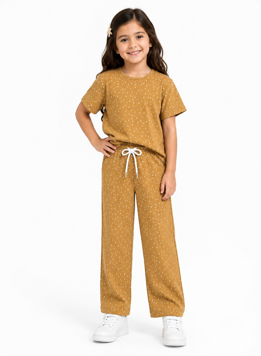 Girls Mustard Printed Cotton T-Shirt  Soft Single Jersey