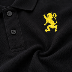 Kids Black Polo Shirt with Yellow Lion Embroidery