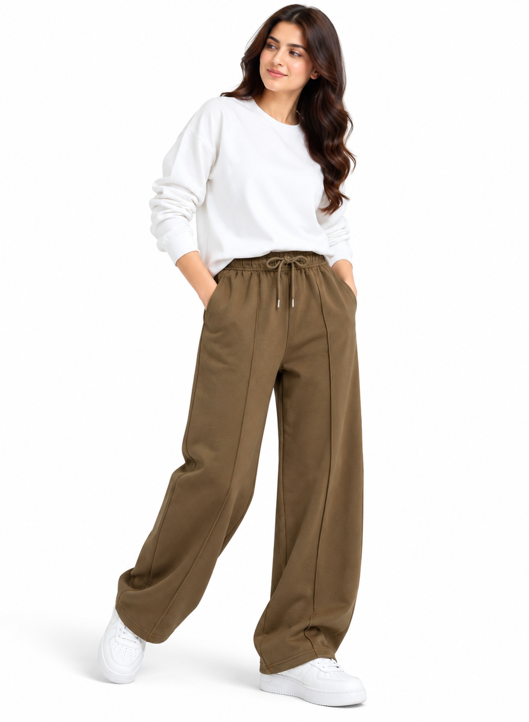 Women’s Baggy Fit Cotton Fleece Trousers – Brown