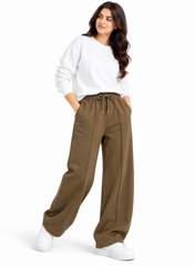 Women’s Baggy Fit Cotton Fleece Trousers – Brown