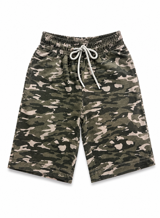 Boys Grey Camouflage Cotton Shorts
