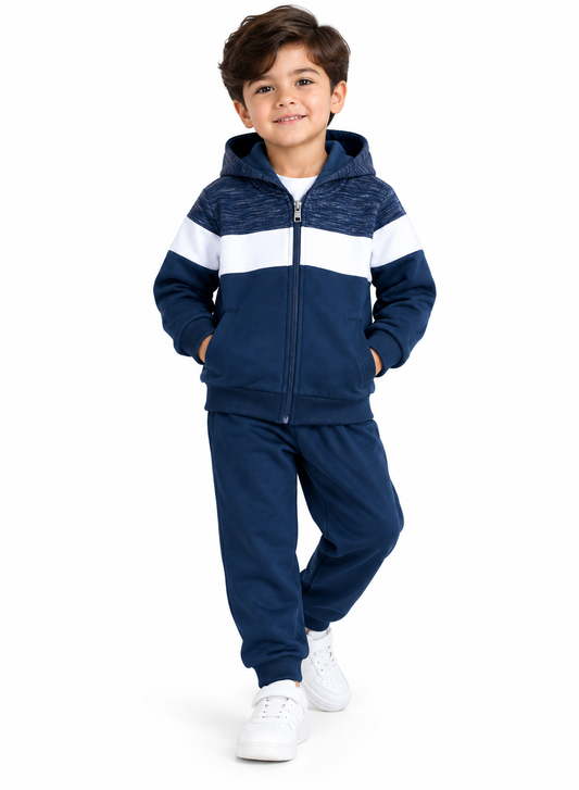 Boys Navy Blue Fur Hoodie