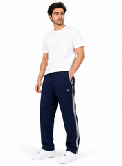 Men's Navy Baggy Trousers with Side Stripes – Relaxed Fit