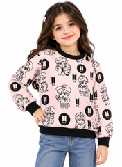 Girls Pink BTS Printed Sweatshirt & Wide-Leg Trouser Tracksuit