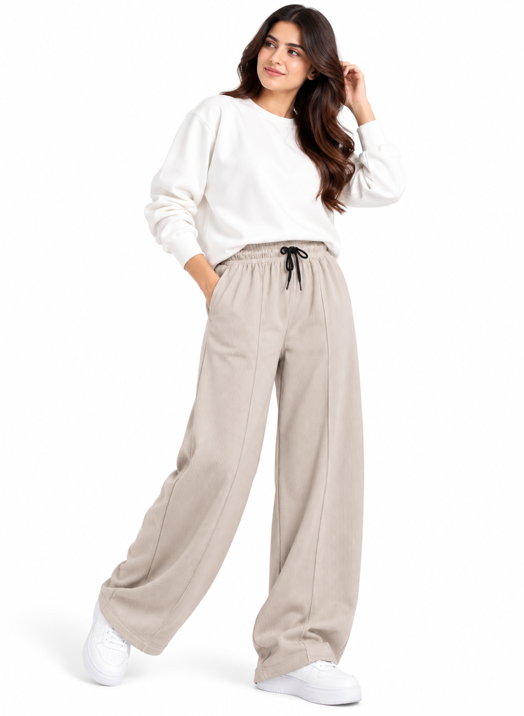 Women’s Ribbed Wide-Leg Trousers | Relaxed Fit