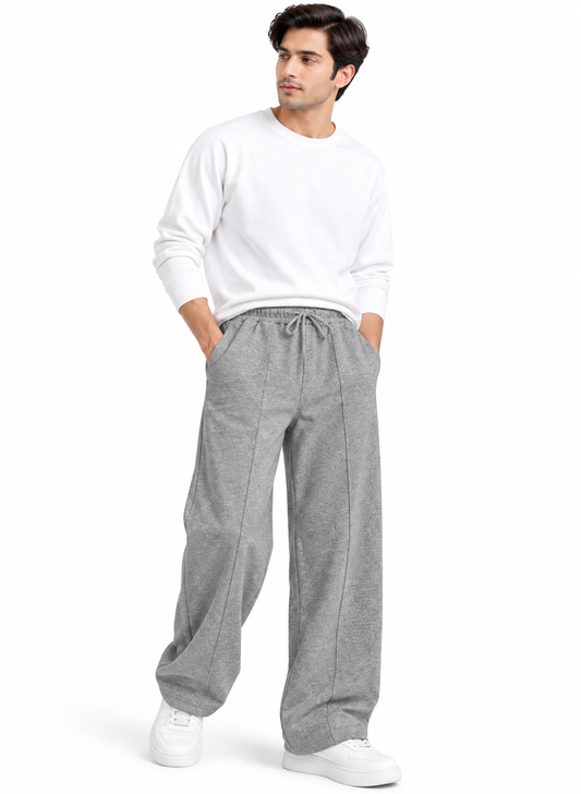 Men’s Grey Wide-Leg Trousers | 100% Cotton Fleece